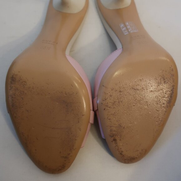 Womens Gucci Pink Stiletto Heel Open Toe Leather Sandal Mule Heels 38.5 US/8.5 - Picture 11 of 11